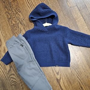 DKNY Blue Knit Hoodie and Gray Pants Set Toddler Boy